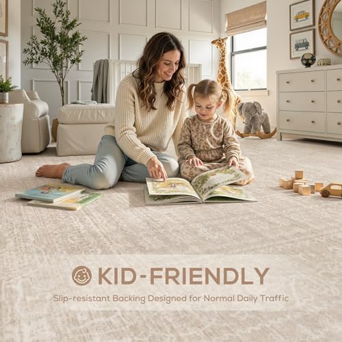 Nakagishi Neutral 7x9 Area Rugs for Living Room Washable, Beige