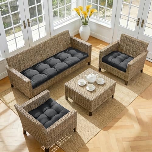 Wicker Chair Cushions of 3 Pieces, Waterproof Cushions for Patio Furniture, T...