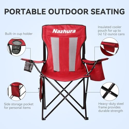 Nazhura 2 Pack Outdoor Camping Chairs Folding/Foldable/Portable with Cooler P...