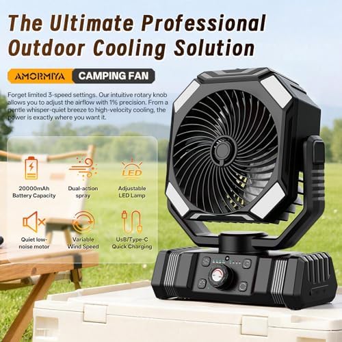 Portable Misting Fan for Camping Beach Parties Patio Picnic Black