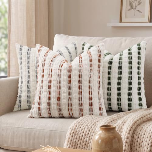 decorUhome Chenille Tufted Stripe Throw Pillow Covers 20x20 Set of 2 Orange