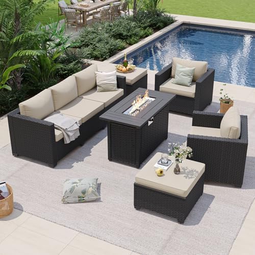 Aoxun Patio Furniture Set with Fire Pit Table, 6 Piece Outdoor Furniture Set ...