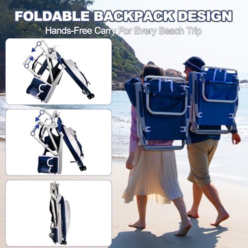 2 Pack Beach Chair with Umbrella and Canopy Shade, Aluminum Backpack Beach Ch...