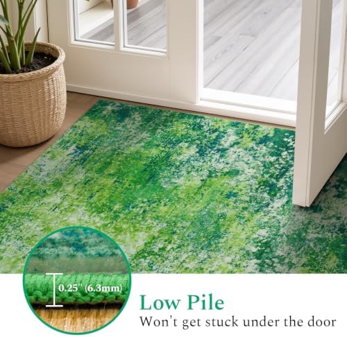 Rugflix 5x7 Dark Green Area Rug for Living Room, Washable Colorful Rug