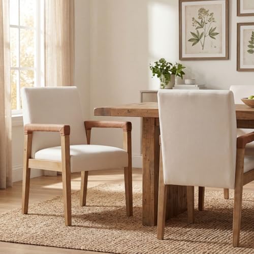 Mid Century Modern Dining Chairs with Arms, Solid Wood Farmhouse Upholstered ...