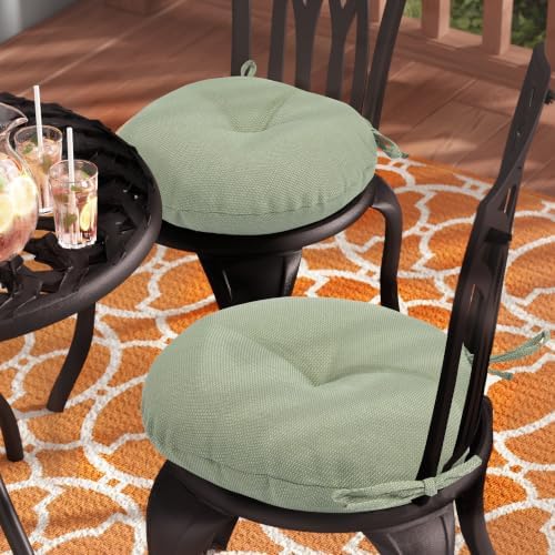 Outdoor Bistro Chair Cushion Set of 2, Waterproof Tufted Round Seat Cushion w...