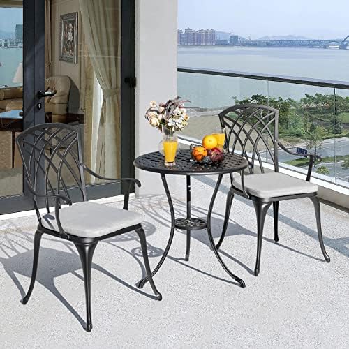 NUU GARDEN Bistro Set 3 Piece Outdoor Cast Aluminum Patio Bistro Set Patio Ta...