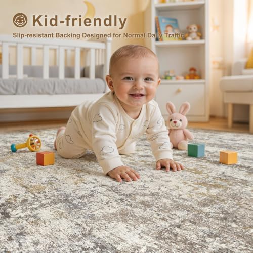 kakania Washable 10x14 Area Rug for Living Room: Abstract Modern Home Decor