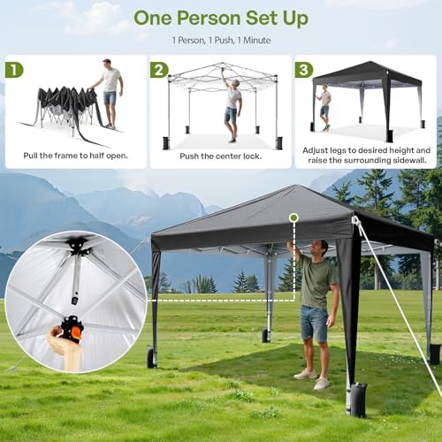 10x10 Pop Up Canopy Tent with Sidewalls, Portable Shelter,Black