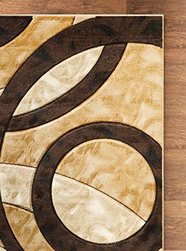 GLORY RUGS Area Rug Modern 4x6 Brown Circles Geometry Soft Hand Carved Contem...