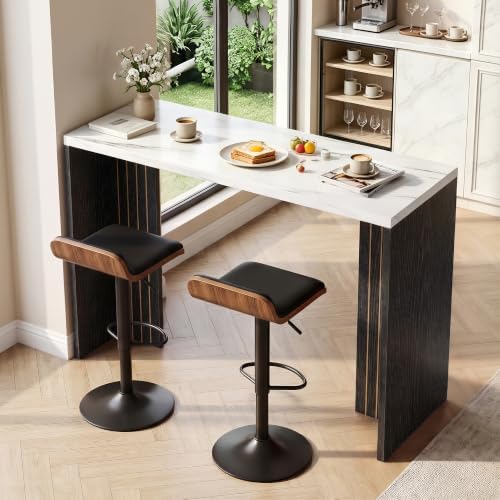 Miereirl 55" Bar Table, Marble Bar Height Table, 36.4" High Pub Table with Thick Tabletop, Narrow Entryway Table Sofa Table, Counter Height Dining Table for Living Room, Kitchen (White and Black