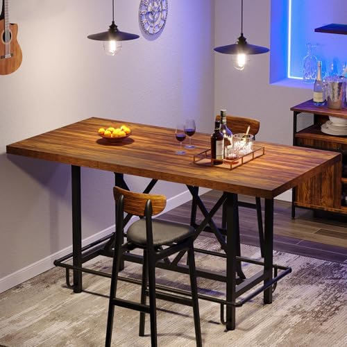 Tribesigns 63-Inch Counter Height Bar Table with Metal Footrest (Brown)