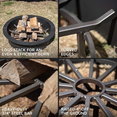Ash & Ember 36" Wagon Wheel Fire Grate, High-Efficiency Smoke-Free F...
