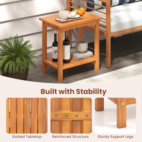 Tangkula Outdoor Side Table, 2-Tier Patio End Table with Slatted Tabletop &am...