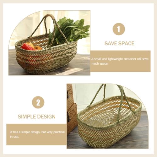 Ciieeo Bamboo Weaving Shopping Basket Handheld Vegetable Fruit Storage Basket...
