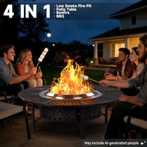 OutVue 47 Inch Smokeless Fire Pit with 2 Grills,Large Firepits for Outside