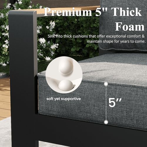 LayinSun 7 Piece Aluminum Outdoor Furniture Set with Fire Pit Table