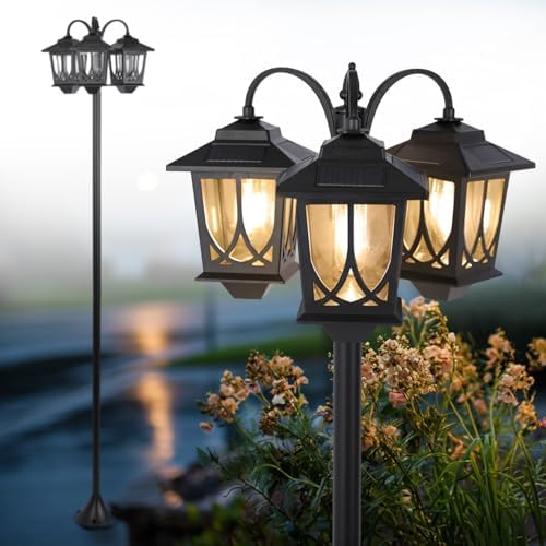 3-Head Solar Lamp Post Light, 73" Solar Lights Outdoor Waterproof, 60Lm ...