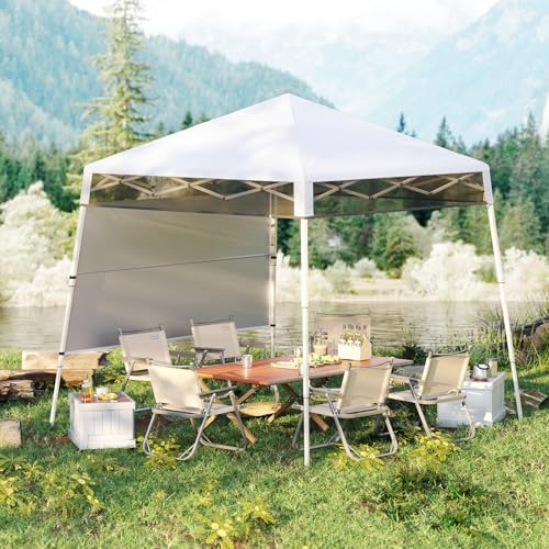 Tangkula 7x7 FT Pop Up Canopy with Center Lock & Sidewall, White
