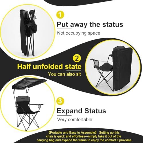 YOUNG WOOD Camping Chair with Canopy, Beach Chair with Shade,Portable,Lightwe...