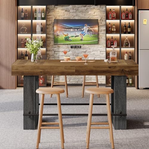Tribesigns 63-Inch Bar Height Table, Large Wooden High Top Pub Table with Met...