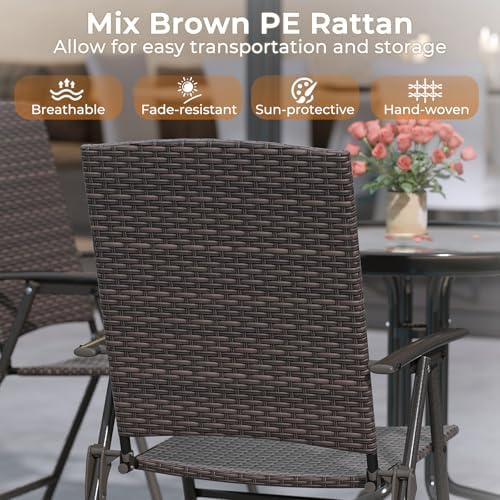 Tangkula Outdoor Folding Chairs Set of 2, Patio PE Wicker Dining Chairs with ...