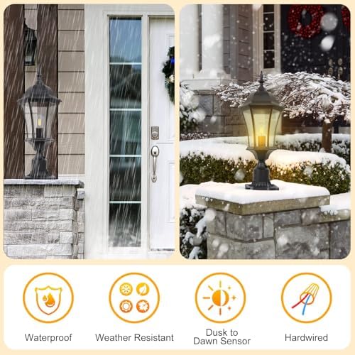 24 Inch Large Dusk to Dawn Outdoor Post Lights Aluminum Black Exterior Post P...