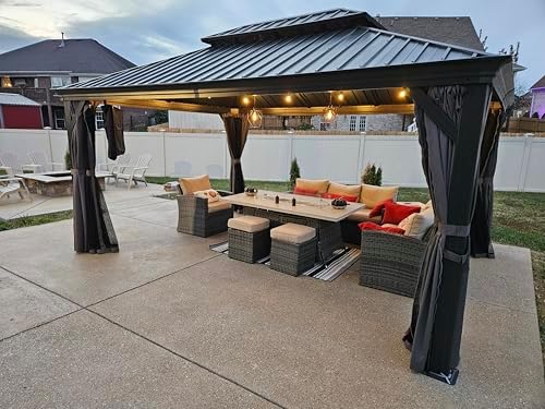 PURPLE LEAF Hardtop Gazebo 12' X 16' Privacy Curtain, Gray
