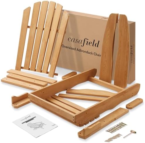 Casafield Oversized Folding Adirondack Chair, Set of 2 Cedar Wood Outdoor Fir...