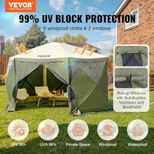 VEVOR 12x12ft Pop Up Gazebo Tent with Mosquito Netting, 6 Removable Wind Pane...