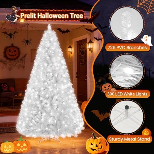 Prelit White Christmas Tree 6ft - White Halloween Tree with 300 LED Lights, 7...