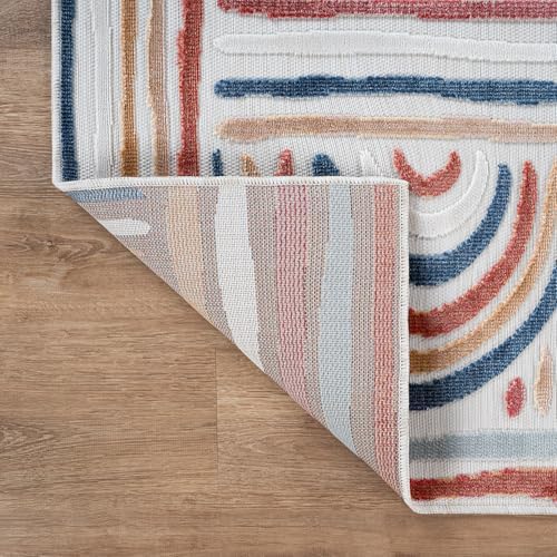 CAMILSON Indoor Outdoor Rug, Multicolor 10x14 Geometric Arch Striped Large Ar...