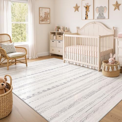 Nakagishi Boho 6x9 Area Rug Living Room Rugs Machine Washable Gray