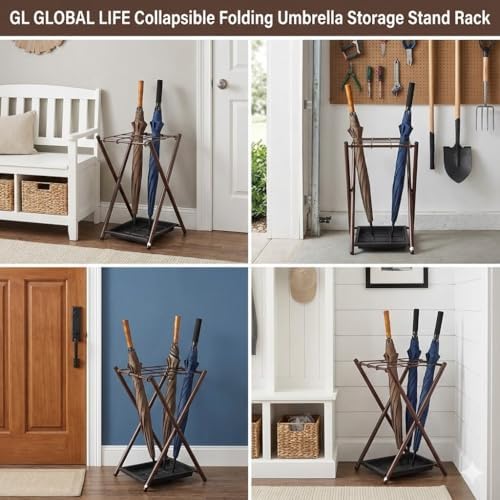 Folding Umbrella Storage Stand Rack Holder Organizer Bin for Entryway Home Co...