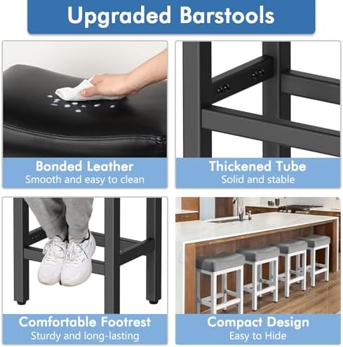 Raynesys 24 Inche Bonded Leather Counter Height Bar Stools Set of 3 Square