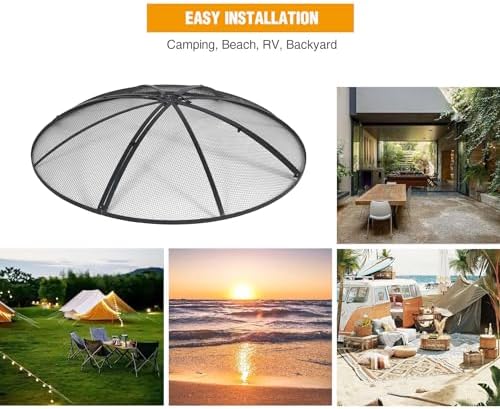 Fire Pit Spark Screen 40 Inch Cover Round, Heavy Duty Collapsible Outdoor Fir...