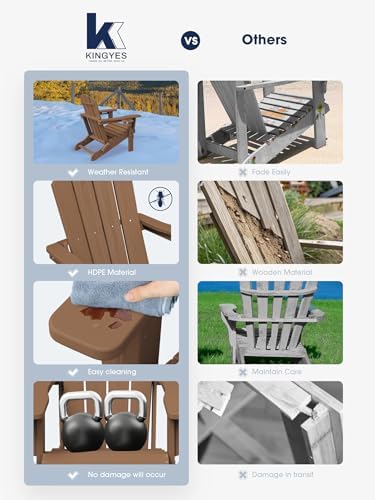 KINGYES Folding Adirondack Chair Set of 2 with 2 Cup Holders, Brown