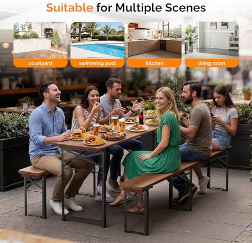 VINGLI 70 Inch Folding Picnic Tables with Benches Set, Weather-Resistant Wood...