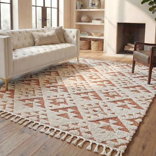 SAFAVIEH Area Rug 8x10 - Moroccan Tassel Shag Collection - Large - Ivory &...