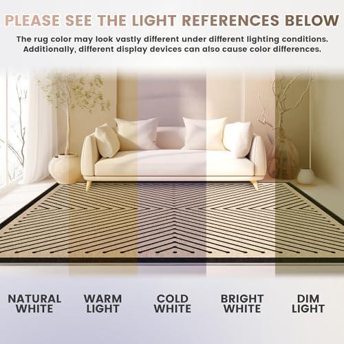 Washable 5x7 Modern Geometric Easy Jute Indoor Outdoor Rug for Living Room