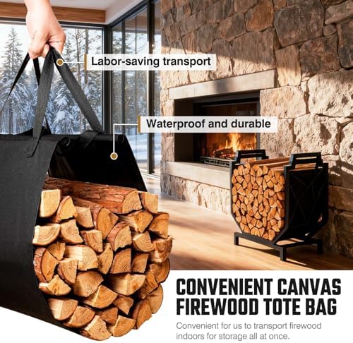 HIHADUUM Firewood Rack Outdoor Indoor - Firewood Holder with Canvas Log Carri...