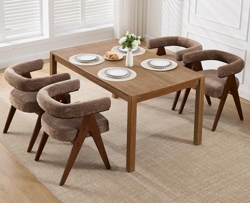 CIMOTA Barrel Wooden Dining Chairs with Arms Set of 6, Farmhouse Fabric Uphol...