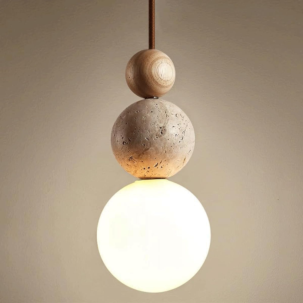 Modern Indoor Pendant Light Natural Stone Spherical Hanging Light Frosted Whi...