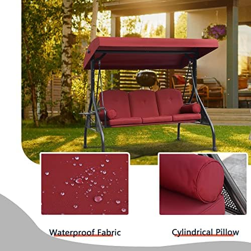 NOBLEMOOD 3-Seat Patio Porch Swing with Adjustable Canopy & Side Trays