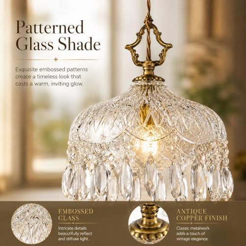 LIGHTLAND Vintage Small Crystal Glass Chandelier, 7.9 Inch Diameter