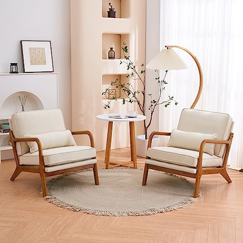 Hommoo Linen Fabric Accent Chair with Arm Mid Century Modern Lounge Reading C...