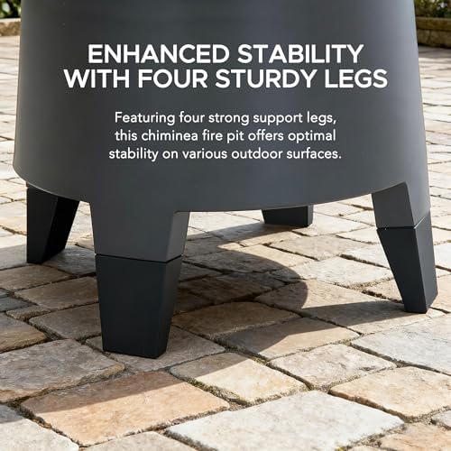 SUNJOY 57 Inch 2-in-1 Chiminea Fire Pit & Grill - Grey Metal Outdoor Chim...