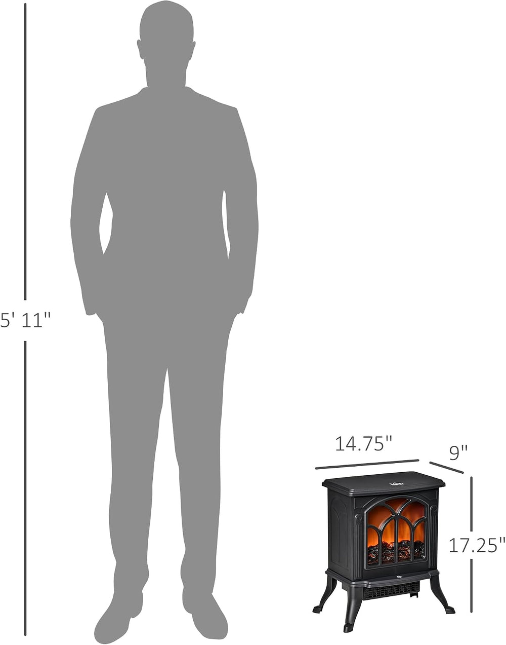 HOMCOM 17" Freestanding Electric Fireplace Stove Heater 750W/1500W Black