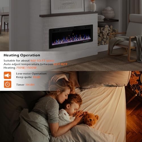 50 Inch Electric Fireplace, Ultra Thin Fire Places Electric Fireplace Inserts...