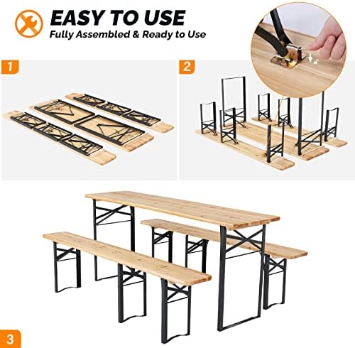 VINGLI 70 Inch Folding Picnic Tables with Benches Set, Weather-Resistant Wood...